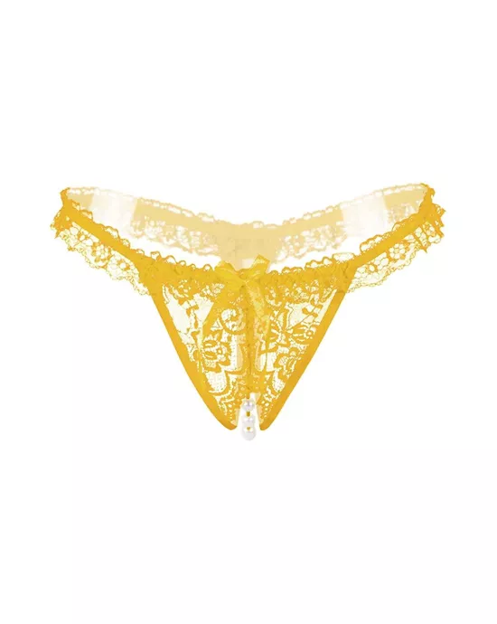 Amore Crotchless Lace Thong With Stimulating Pearls