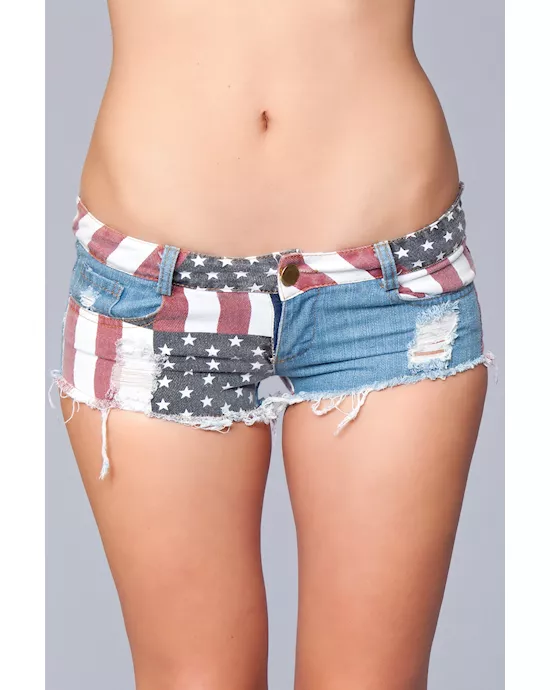 Sexy American US Flag Mini Shorts Jeans