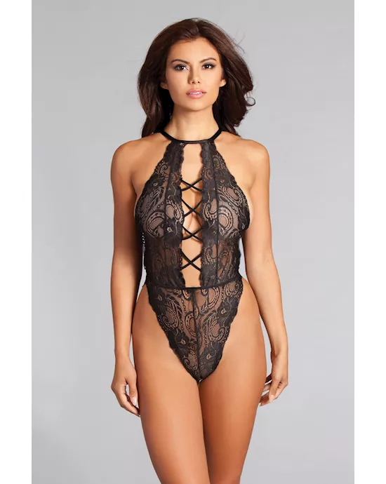 Sahara Tedd -French cut halter neck lace teddy