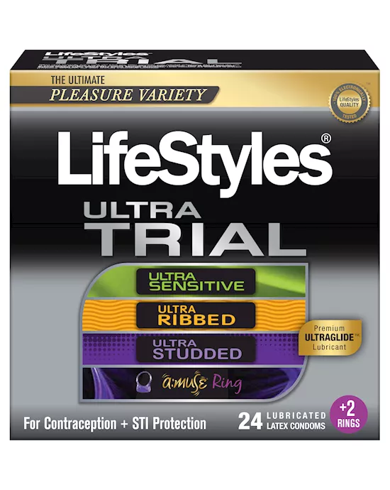 Lifestyles Ultra Trial 24 Plus 2 Condoms With Two Vibrating Rings. 217408 -  Adulttoymegastore