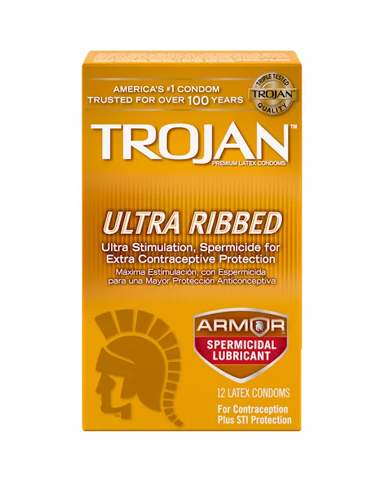 Trojan Ultra Ribbed Armor (Spermicidal) - 12 Pack