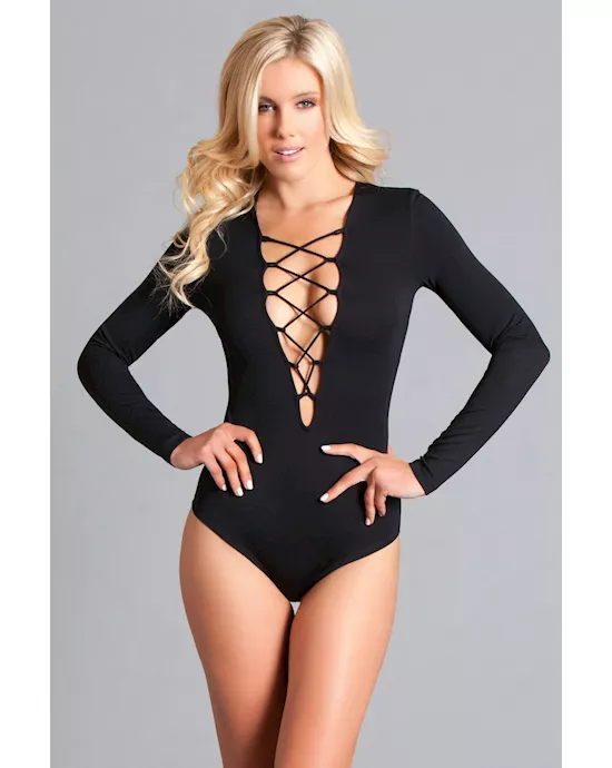 One Piece Long Sleeved Body Suit with Zig Zag Straps - L/XL