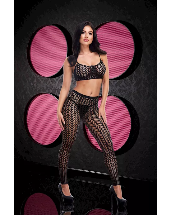 Jacquard Crop Top And Pants Set 