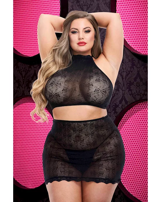 Jacquard Crop Top And Skirt Set 