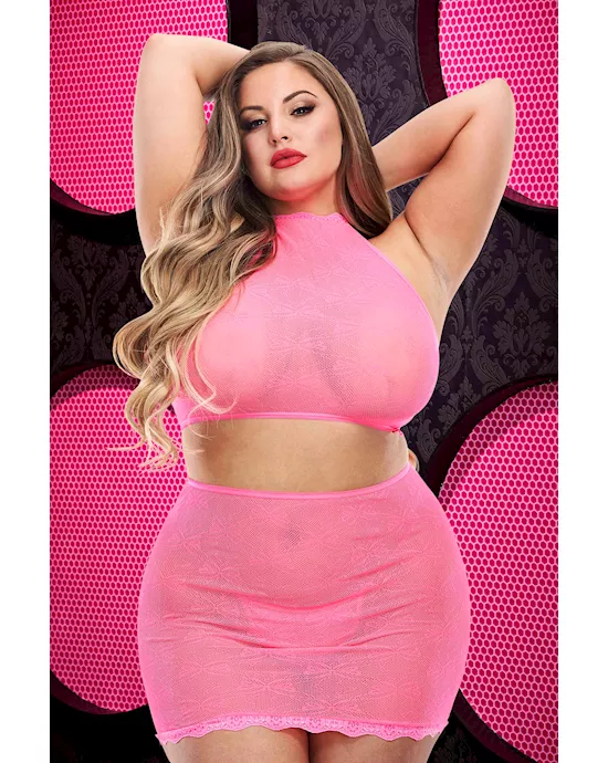 Jacquard Crop Top And Skirt Set 