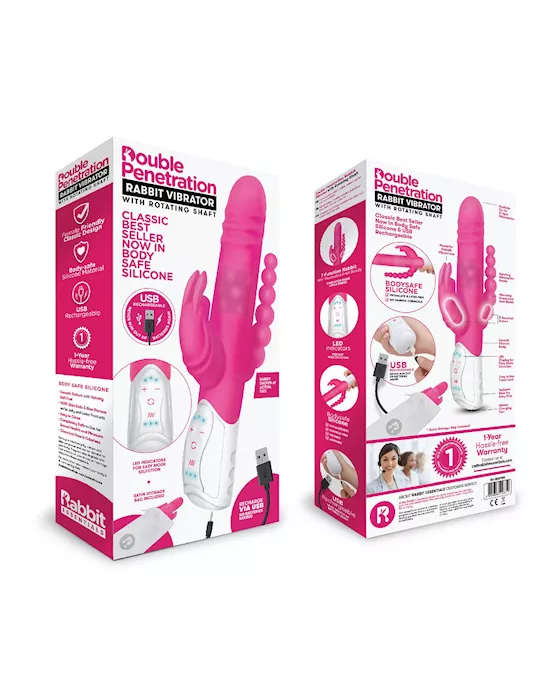 RR Rechargeable Double Penetration Rabbit Hot Pink