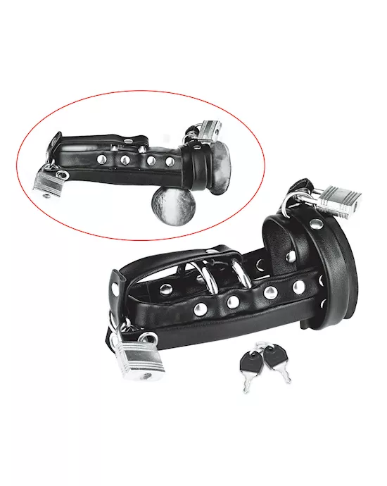 Gimp Cock Locking Chastity Sheath With Double Metal Cock Ring
