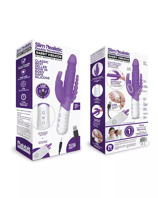 Rr Rechargeable Slim Double Penetration Rabbit Purple