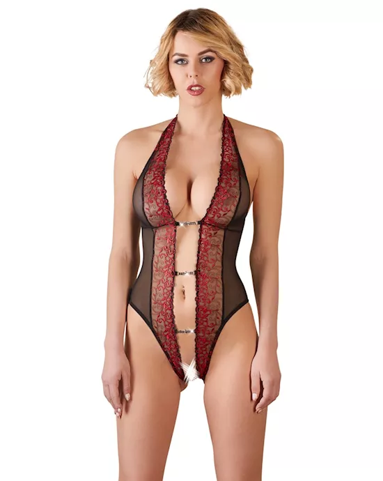 Crotchless Bodysuit With Rhinestones 