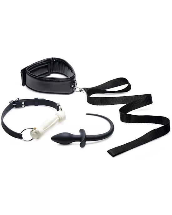 Tailz Puppy Play Set - Silicone Bone Gag Tail Anal Plug And Collar