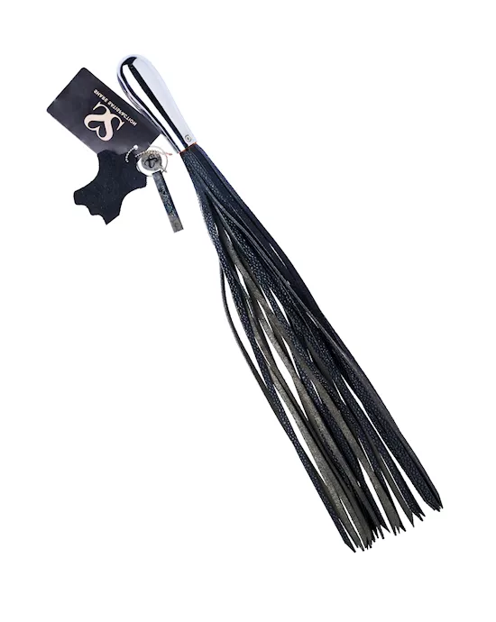 Bound X Textured Leather Flogger with Tapered Metal Handle