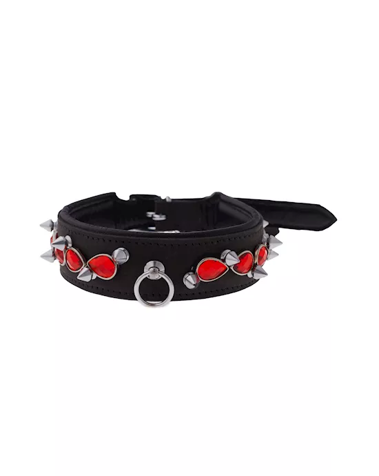 Bound X Spiked Collar With Red Gems