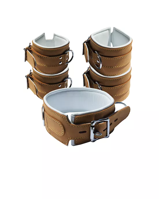 Bound X Caramel Leather Cuffs And Collar Set