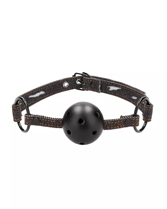 Breathable Ball Gag - With Roughened Denim Straps 