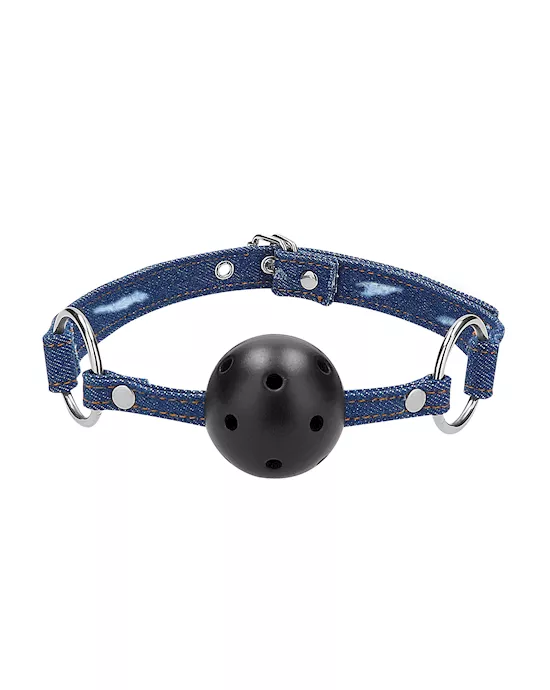 Breathable Ball Gag - With Roughened Denim Straps 