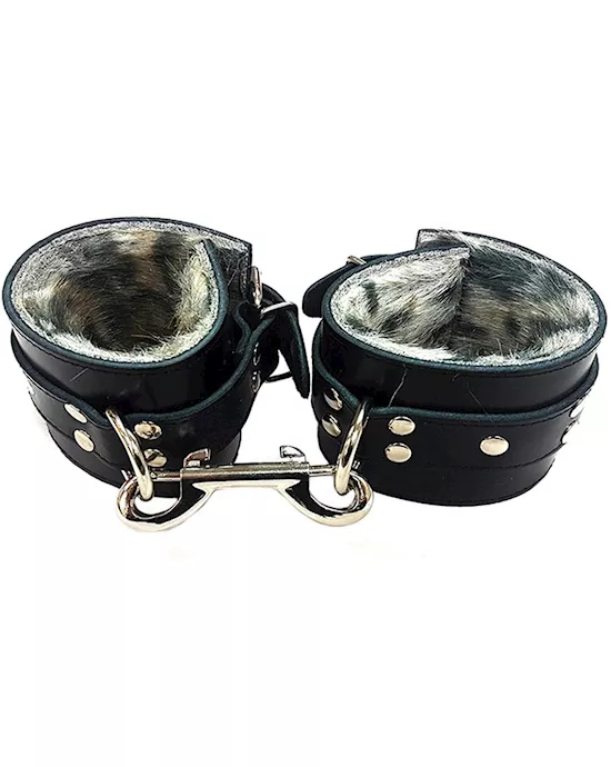 Rouge Leather Faux Fur Wrist Cuffs