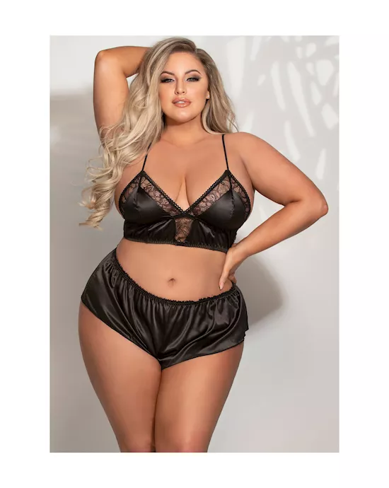 Seduction 2-piece Bralette And Short Set Satin