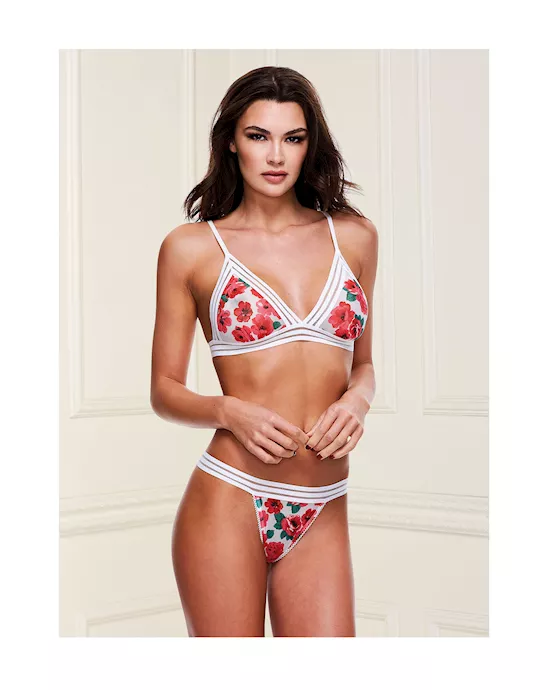 Floral And Lace Bra And Open Back Panty Set