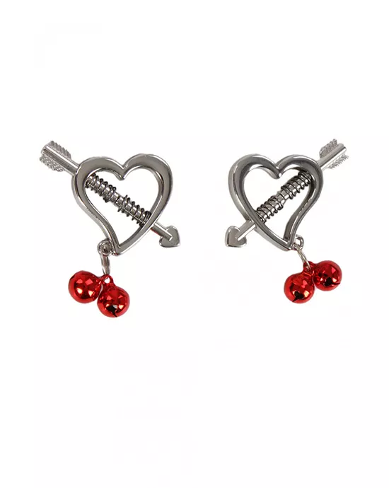 Heart Spring Secured Nipple Clamps With Bells