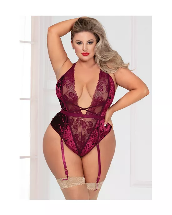 Crushed Lace Velvet Teddy  