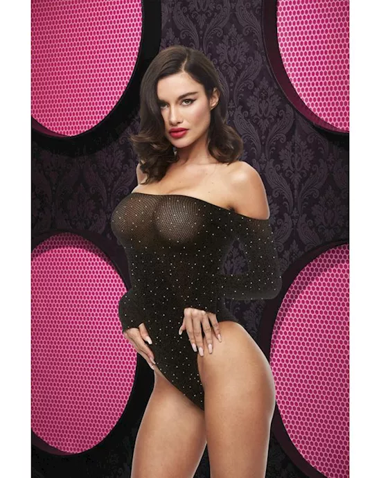 Off The Shoulder Sparkle Teddy - Black Env