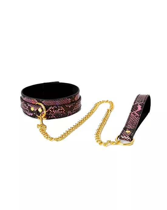 Share Satisfaction Snake-print Collar With Leash