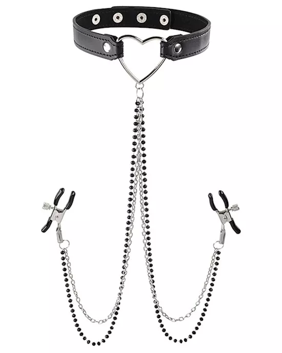 Sex And Mischief Amor Collar With Nipple Clamps