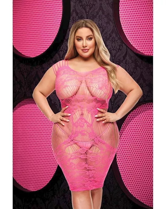 Lace Cut Out Mini Dress - Hot Pink - Q Env