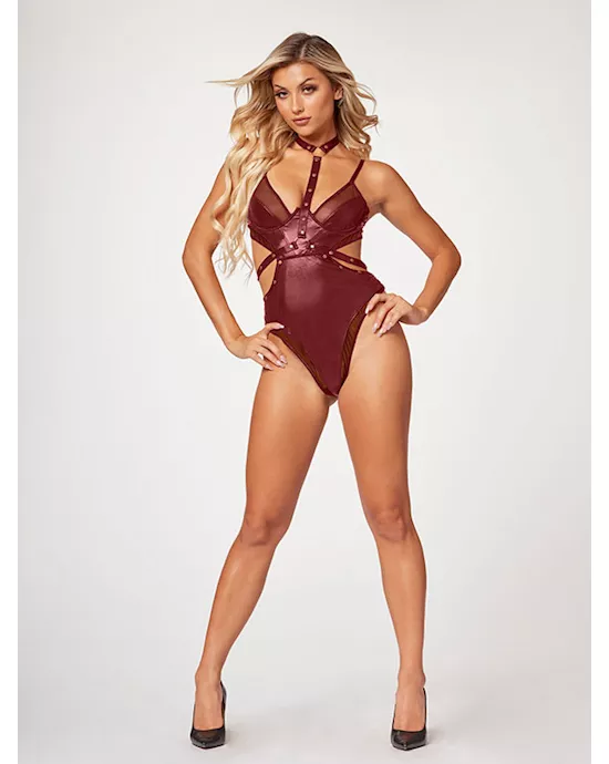 Midnight Love Vegan Leather Two Piece Teddy Set Stm-11524-wine-l