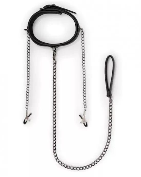 Easy Toys Lead & Nipple Clamps, Collar Restraint Set Black