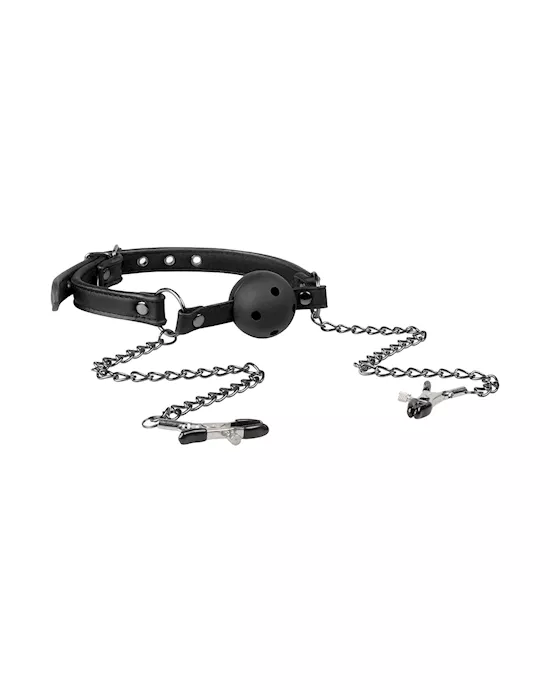 EasyToys Open Ball Gag With Nipple Clamps