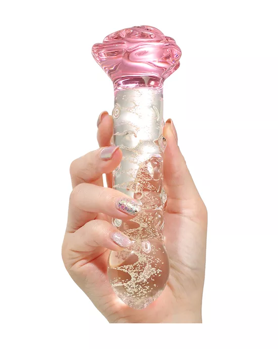 Lucent Glow In The Dark Spotted Rose Glass Massager
