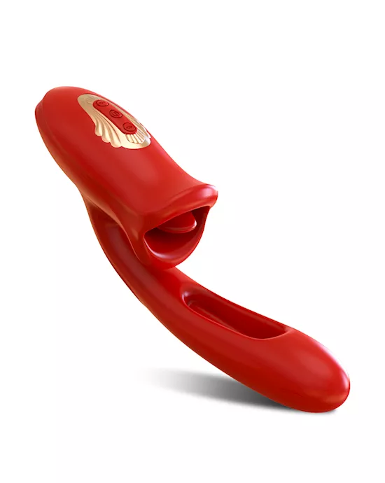 Dual Stimulation Vibrator With Licking Tongue And Internal Arm