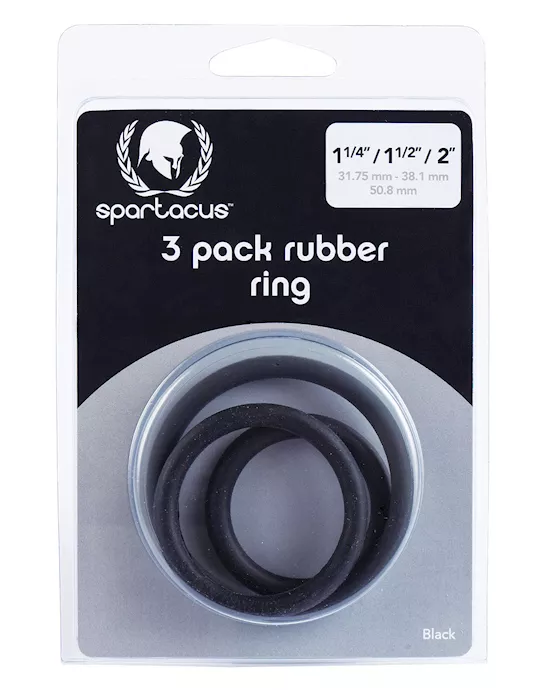 Spartacus Rubber Cock Ring Set - Black Pack of 3
