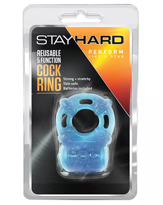 Blush Stay Hard Vibrating Reusable 5 Function Cock Ring - Blue