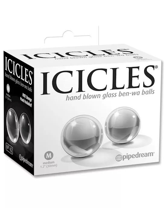 Icicles No. 42 Hand Blown Glass Medium Ben Wa Balls - Clear