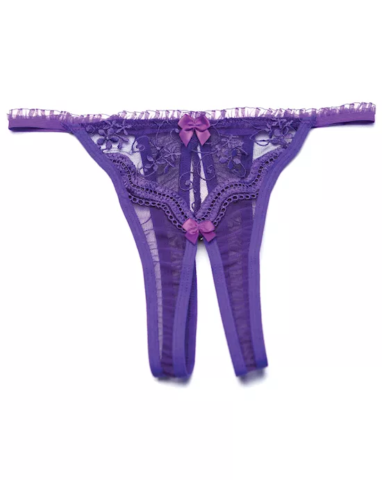 Scalloped Embroidery Crotchless Panty Purple O/S