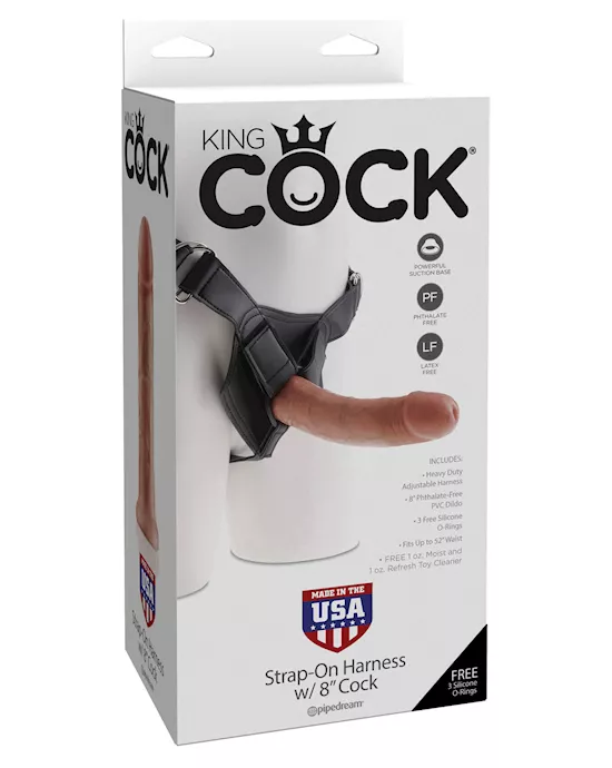 King Cock Strap-On Harness w/8" Cock - Tan