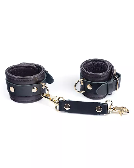 Spartacus Wrist Restraints - Brown Leather w/Gold Accent Hardware