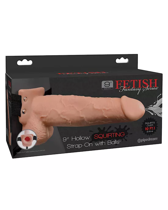 Fetish Fantasy Series 9" Hollow Squirting Strap On w/Balls - Flesh