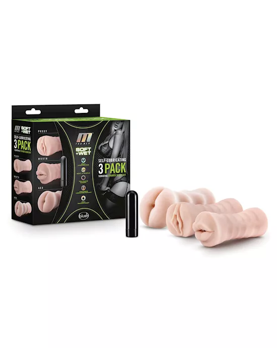 Blush M for Men Self Lubricating Vibrating Stroker Sleeve Kit - Vanilla Pack of 3