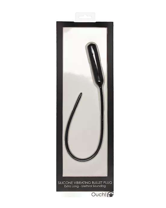 Shots Ouch Extra Long Urethral Sounding Silicone Vibrating Bullet Plug - Black