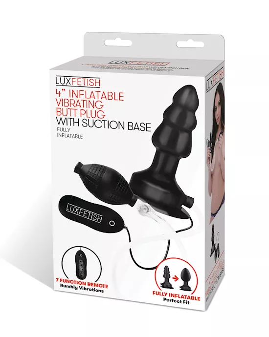 Lux Fetish 4" Inflatable Vibrating Butt Plug w/Suction Base - Black