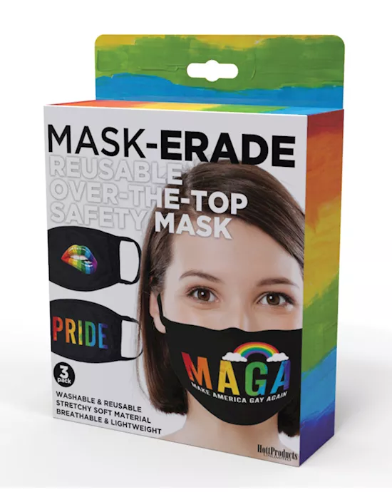 Hott Products Mask-erade Masks - Pride/Gay Again/ Rainbow Kiss Pack of 3