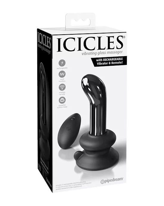Icicles No. 84 Hand Blown Glass Vibrating Butt Plug w/Remote - Black