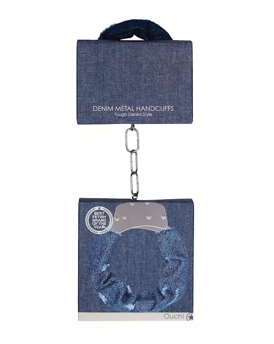 Shots Ouch Denim Metal Handcuffs - Blue