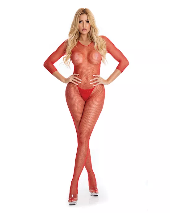 Pink Lipstick Risqu&eacute; Crotchless Bodystocking Red M/L