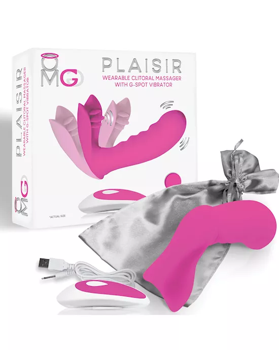 OMG Plaisir Wearable Clitoral Massager w/G-Spot Vibrator - Pink
