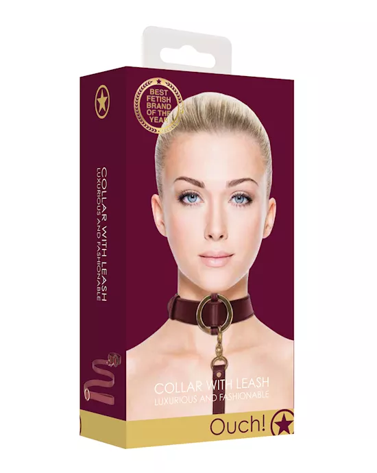 Shots Ouch Halo Collar w/Leash - Burgundy