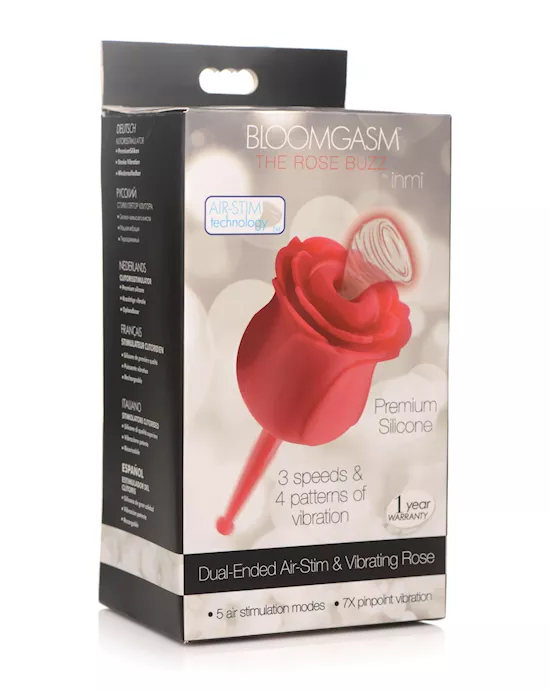 Inmi Bloomgasm Rose Buzz Dual Ended 5X Air Clit Stimulator & 7X Vibrator - Red